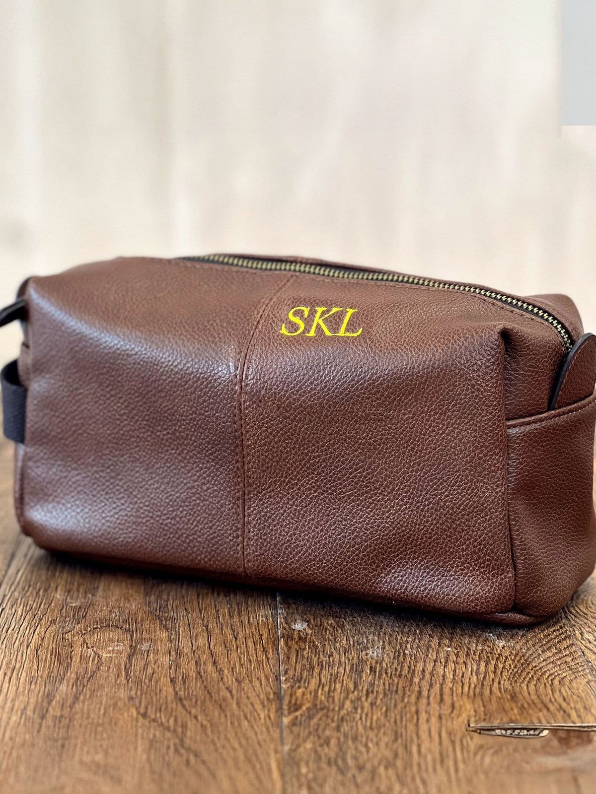 Solesmith monogrammed wash bag, imported from the UK