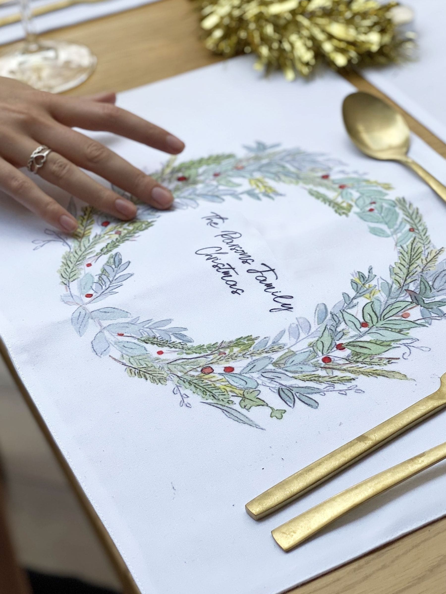 Solesmith personalised Christmas wreath placemat (British brand)