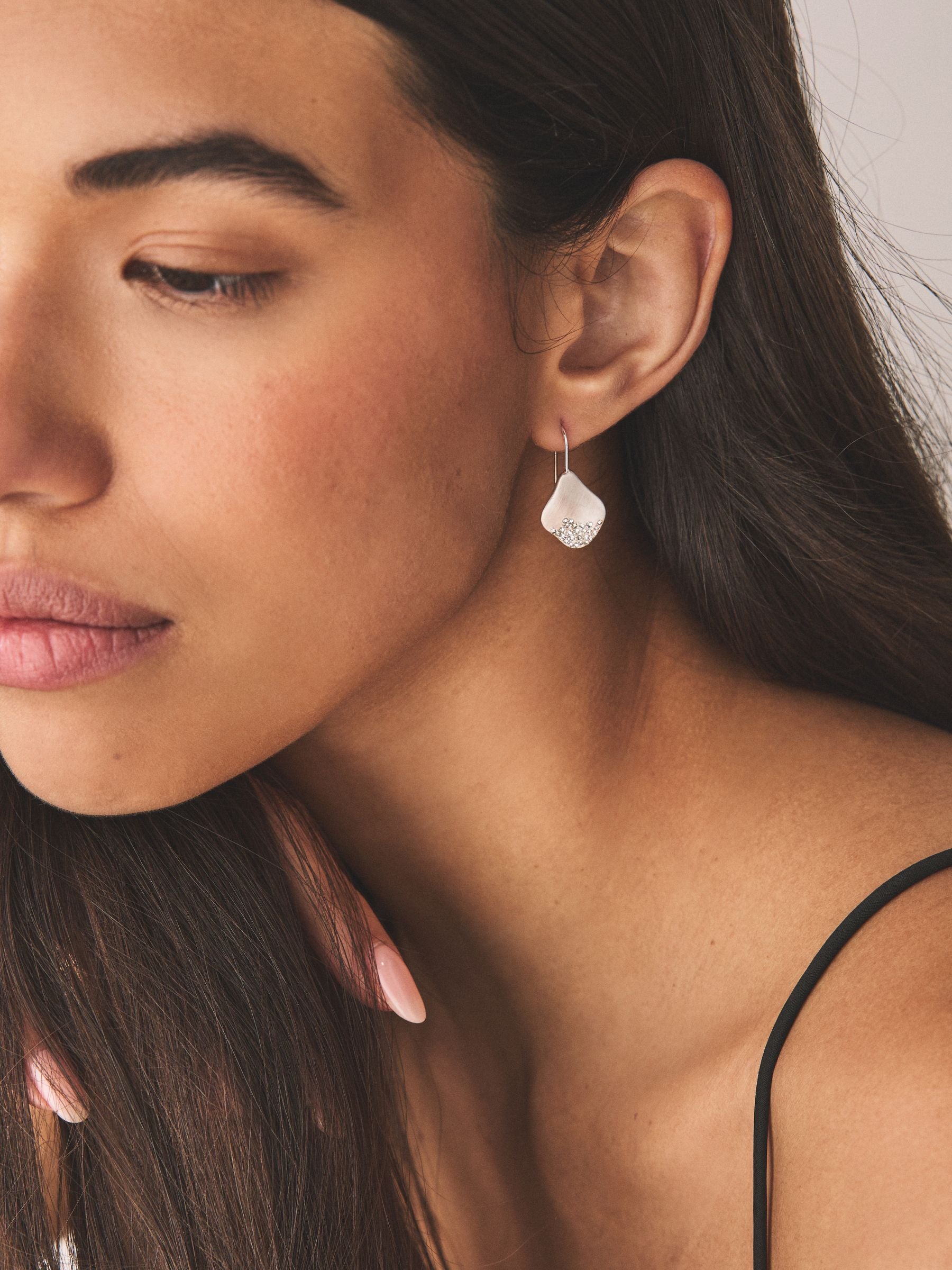 Silver tone pave sparkle drop earrings (British brand)