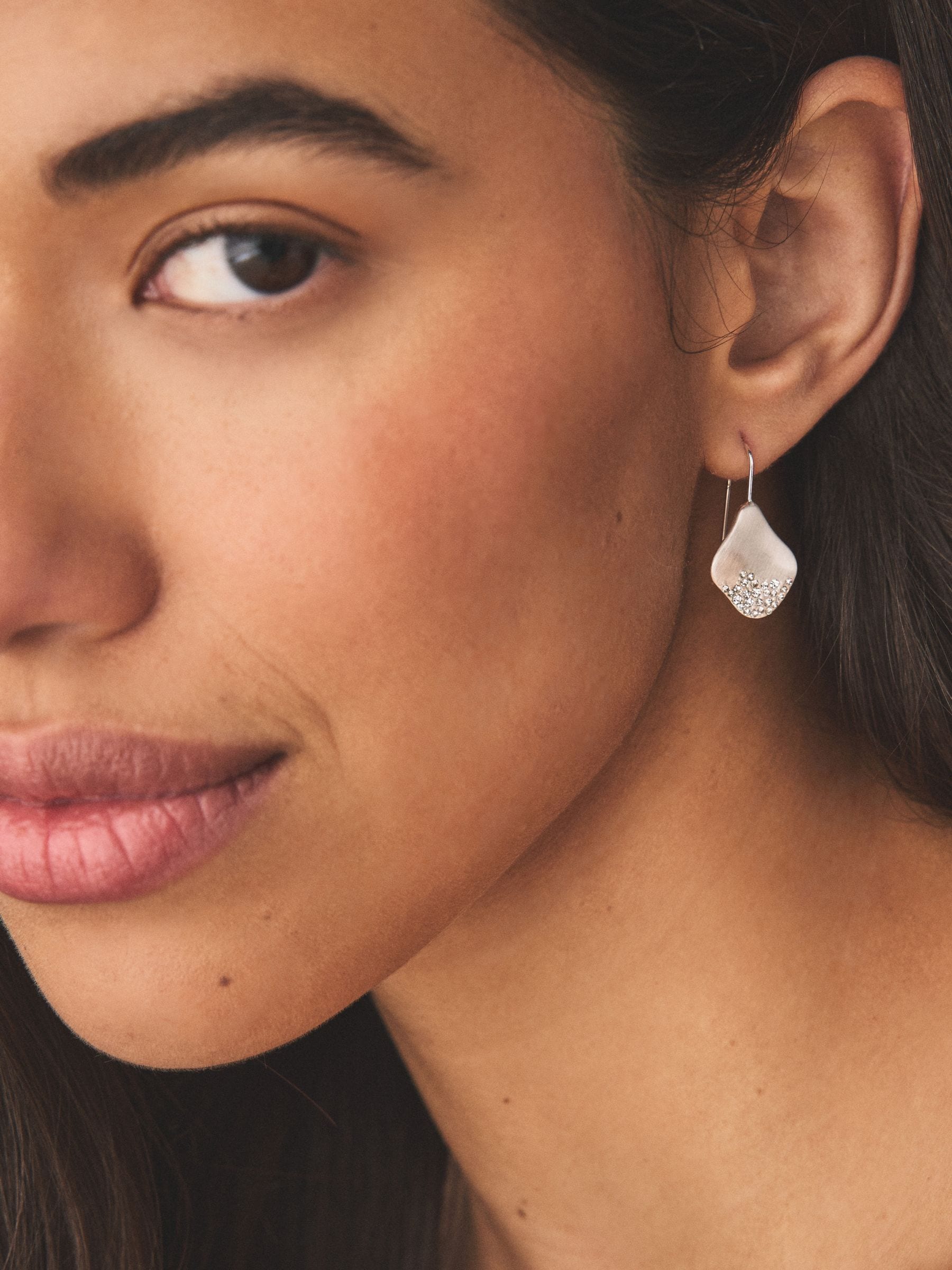 Silver tone pave sparkle drop earrings (British brand)