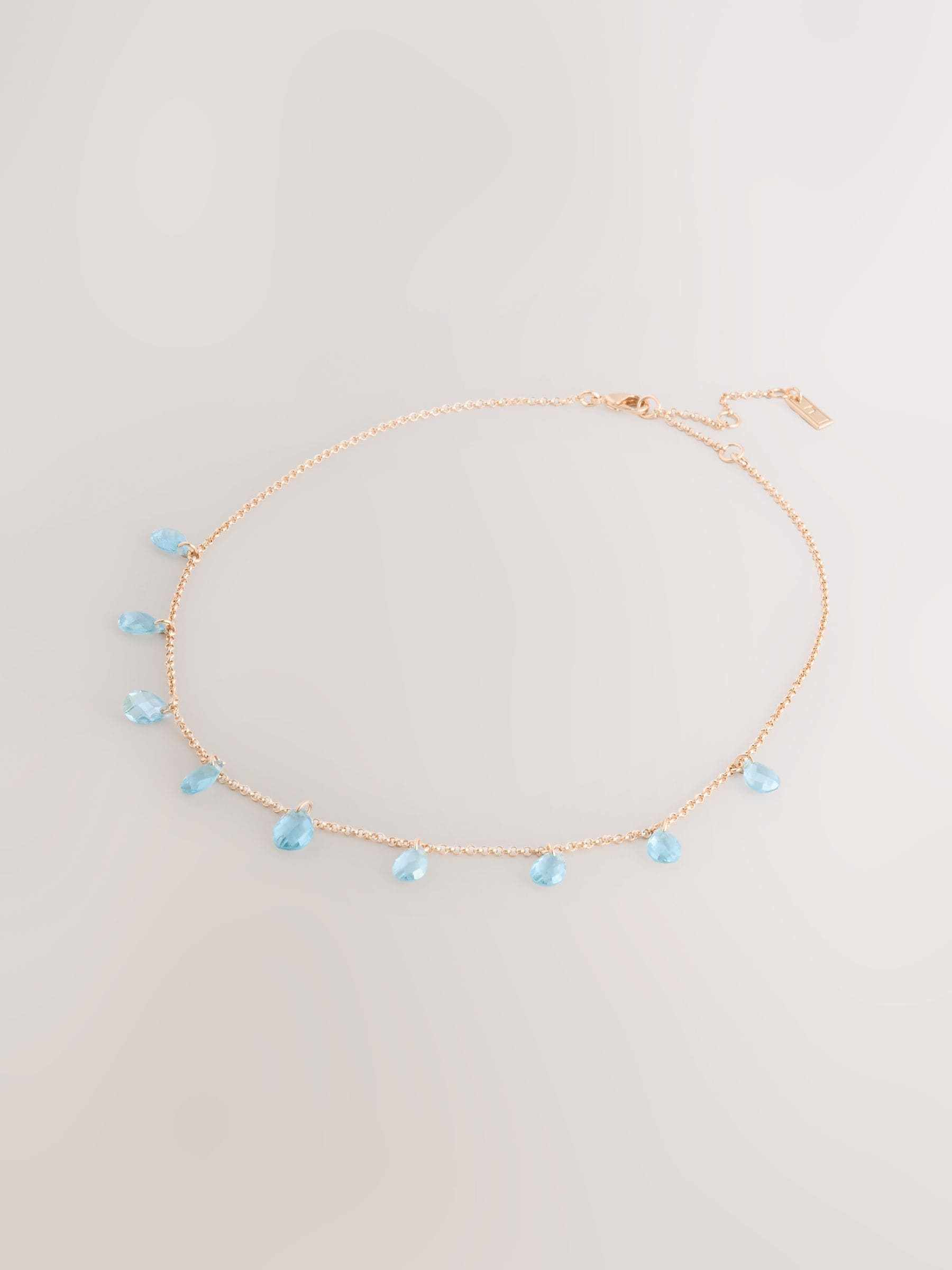 Gold tone gemstone drop necklace with turquoise beads - British product
