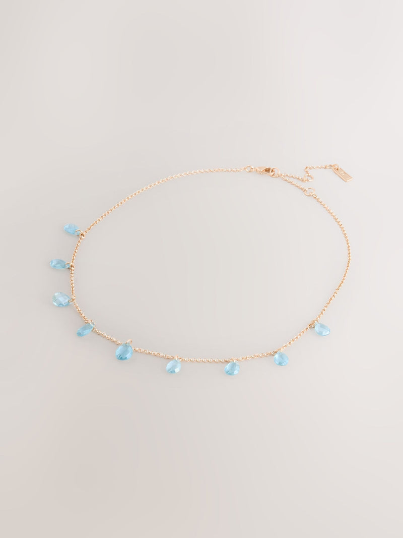 Gold tone gemstone drop necklace with turquoise beads - British product
