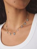 Gold tone gemstone drop necklace with turquoise beads - British product