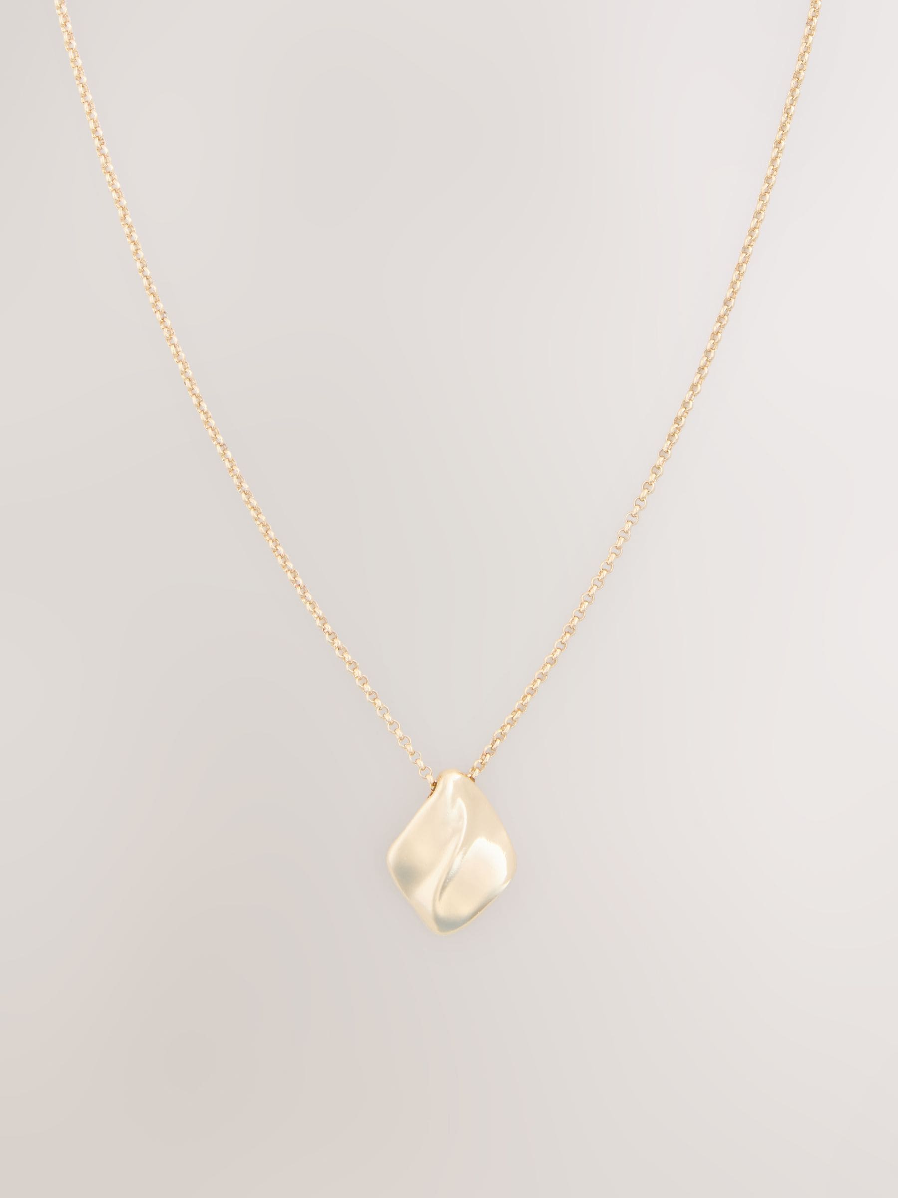 Gold tone organic pendant necklace with recycled metal, UK version