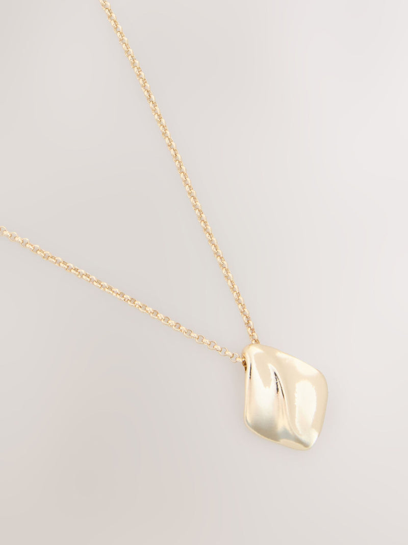 Gold tone organic pendant necklace with recycled metal, UK version