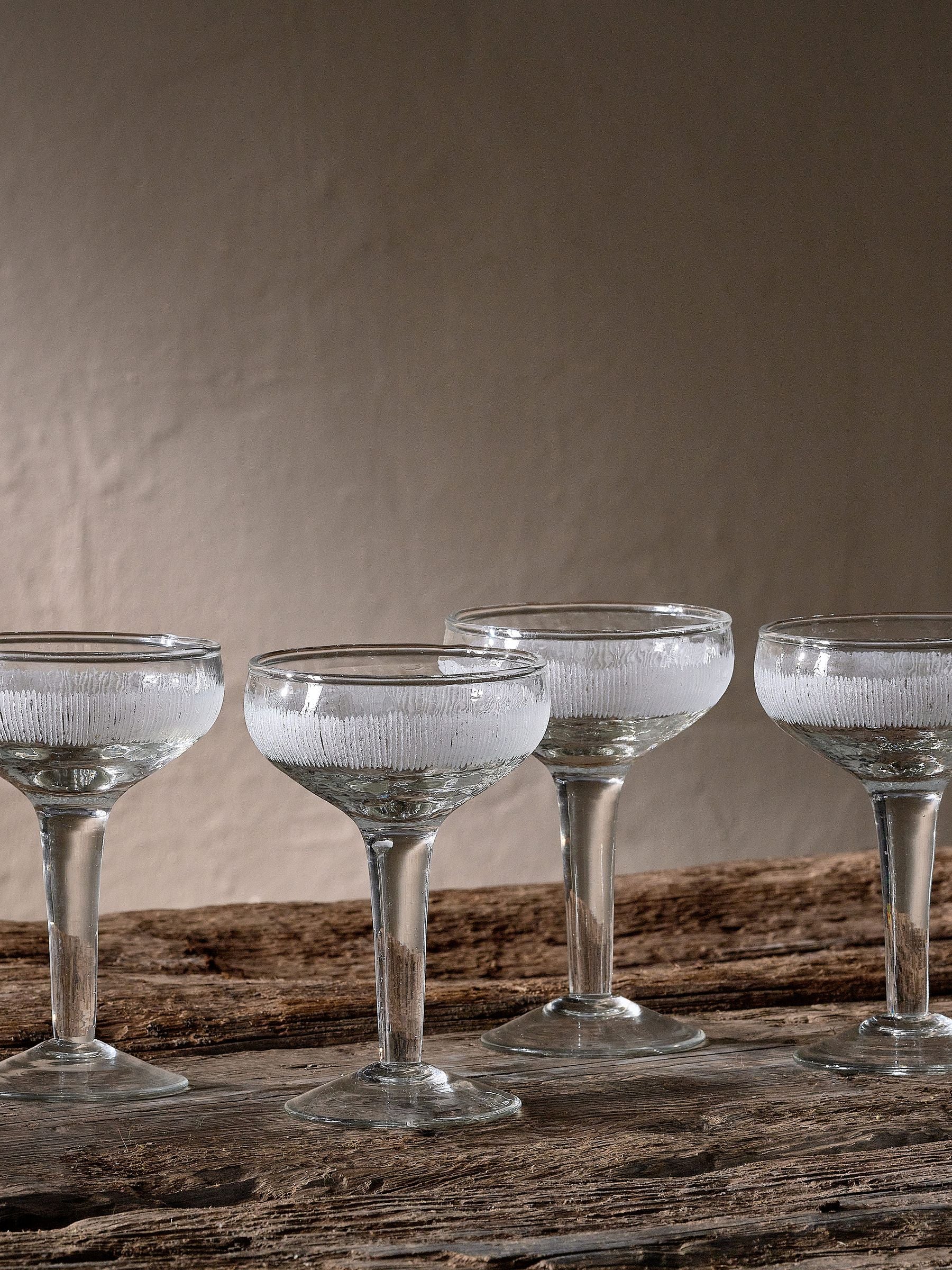 Nkuku Clear Anara etched champagne glasses set of 4, imported from the UK