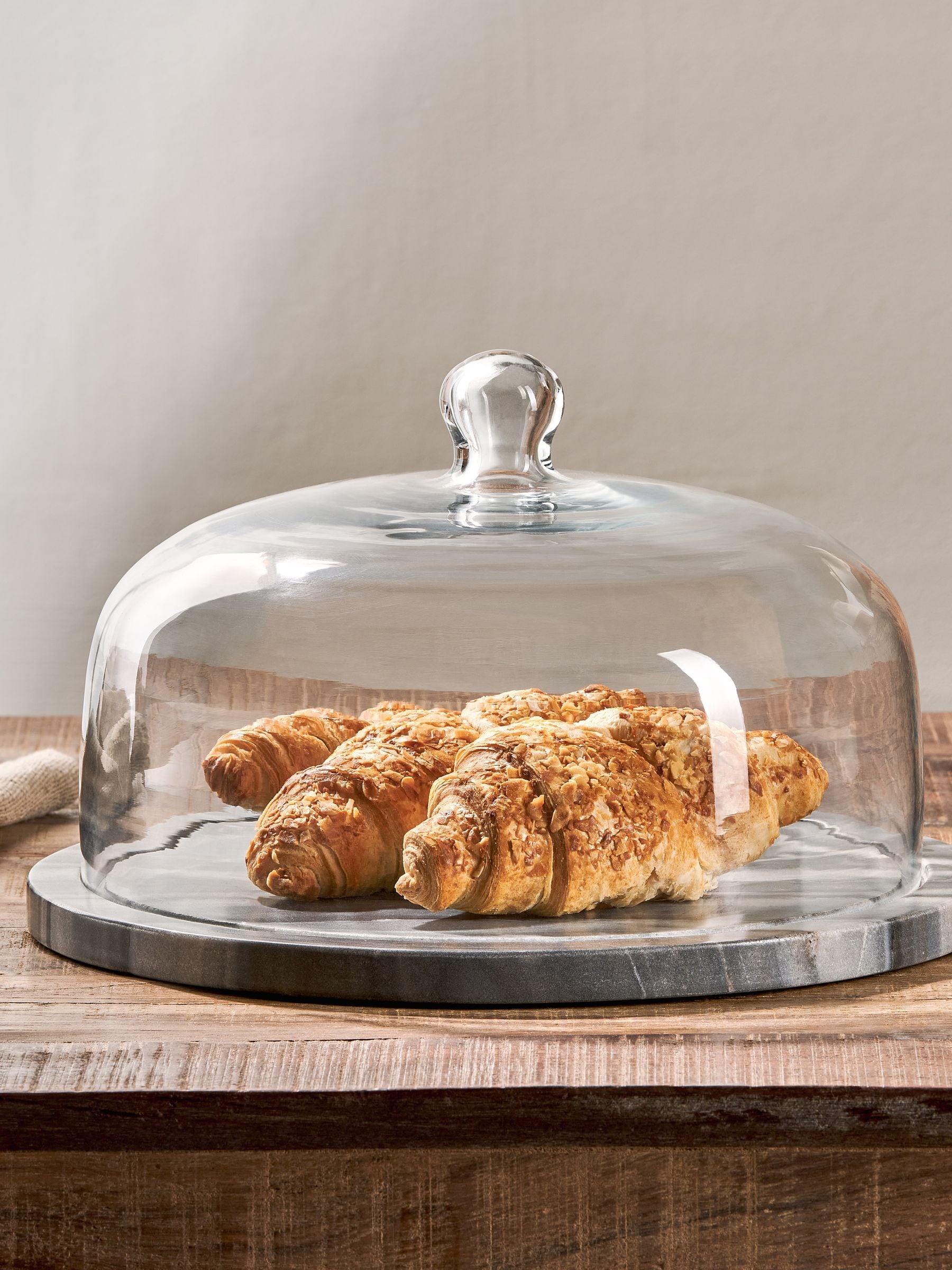 Nkuku grey marble cake dome with glass cover, imported from the UK