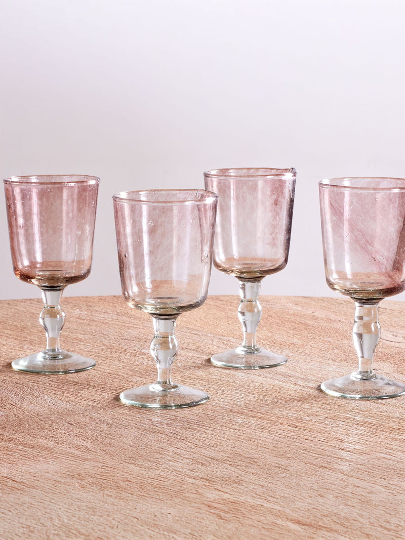 Nkuku set of 4 plum Llanera wine glasses, hand-blown - (British brand)
