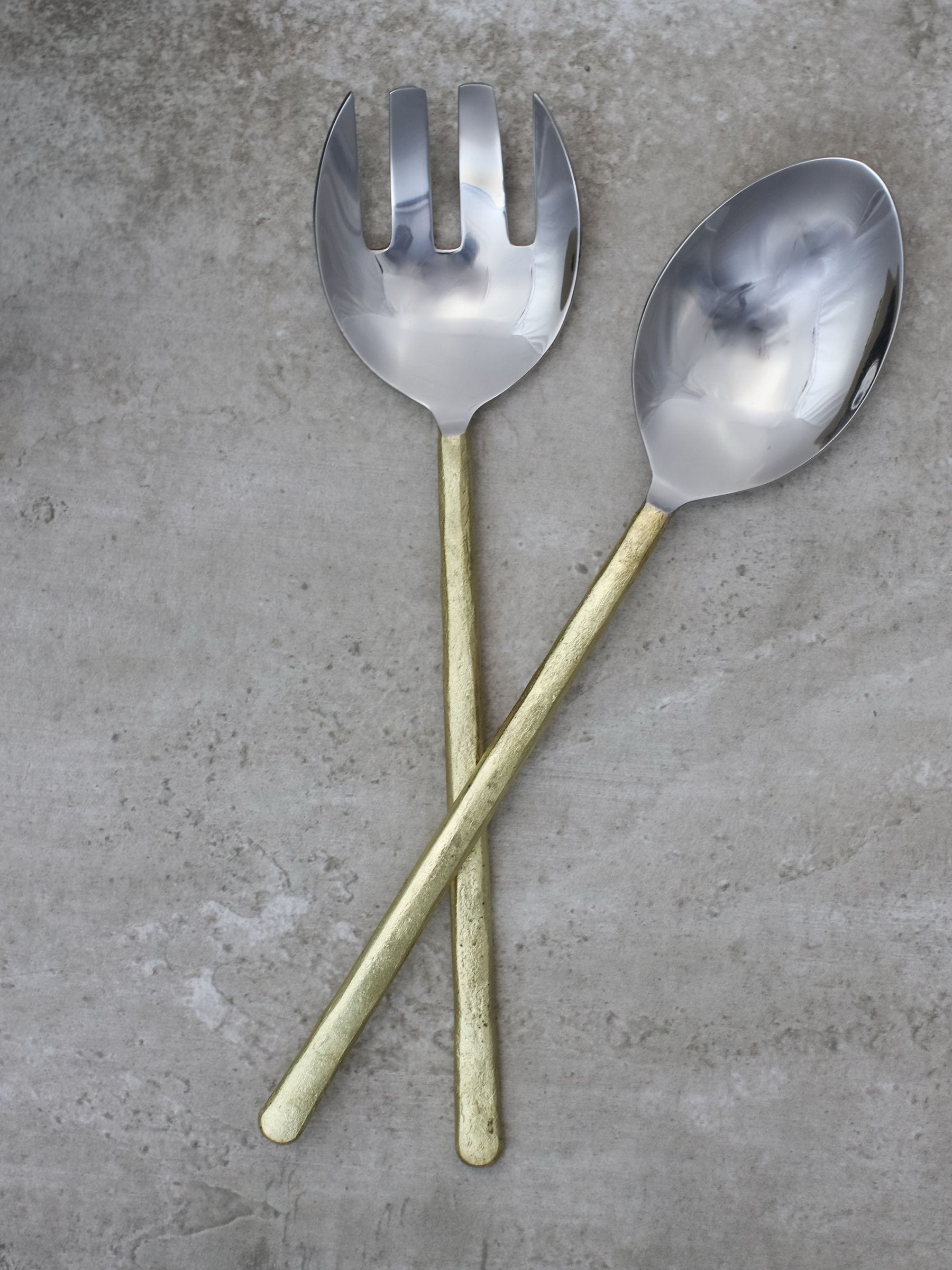 Nkuku brushed gold salad servers, UK version