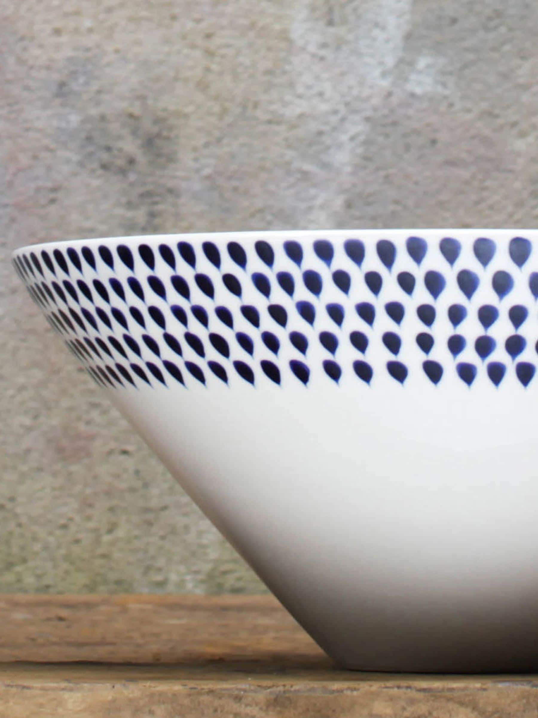 Nkuku cream and indigo drop serving bowl - British product