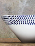 Nkuku cream and indigo drop serving bowl - British product