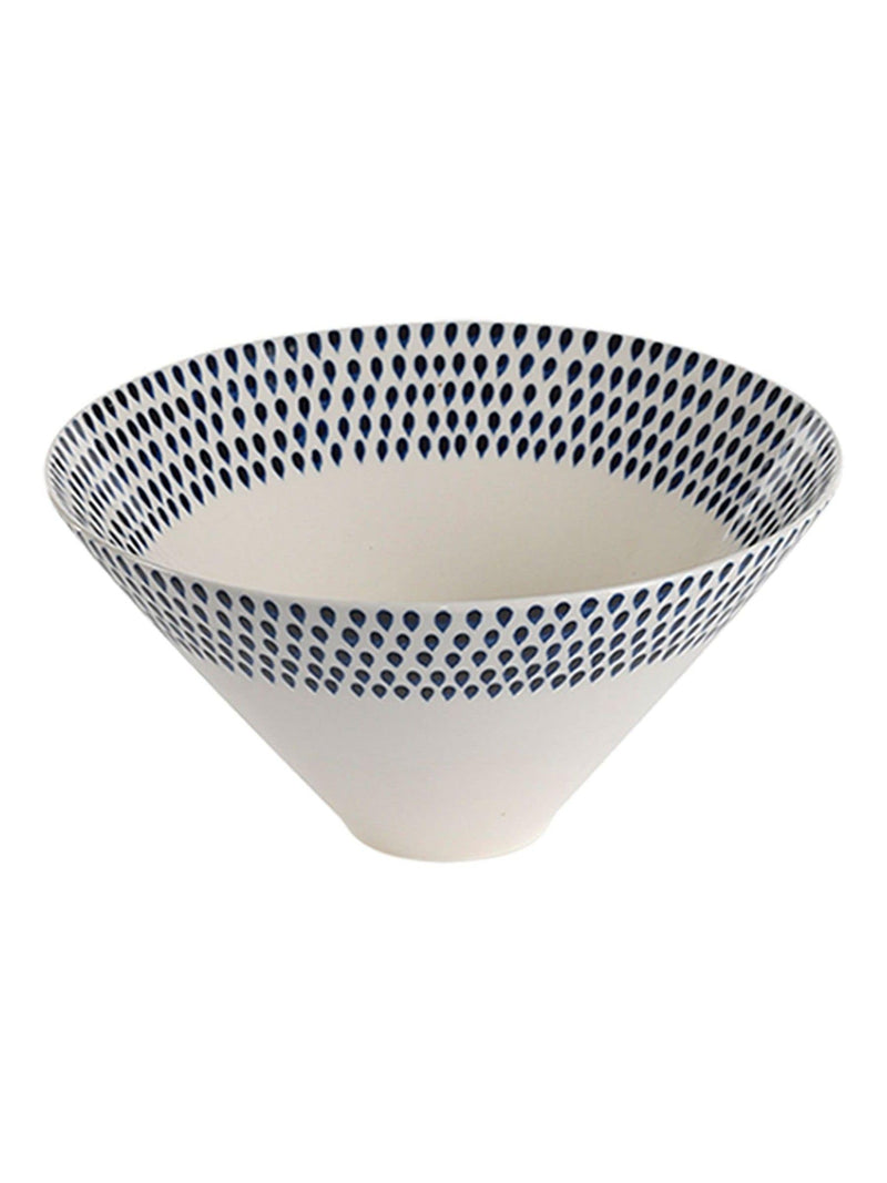 Nkuku cream and indigo drop serving bowl - British product