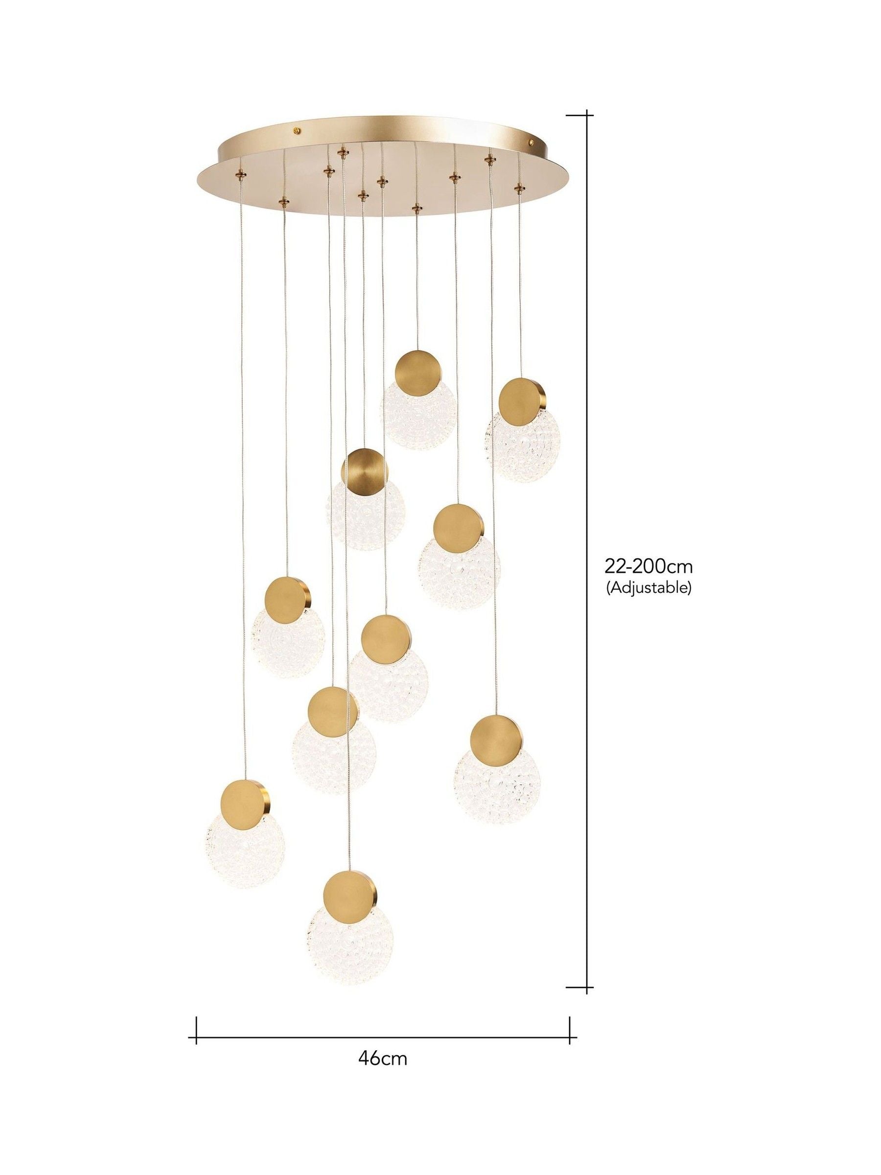 BHS Oskar 10-light LED glass cluster ceiling light satin brass, UK version
