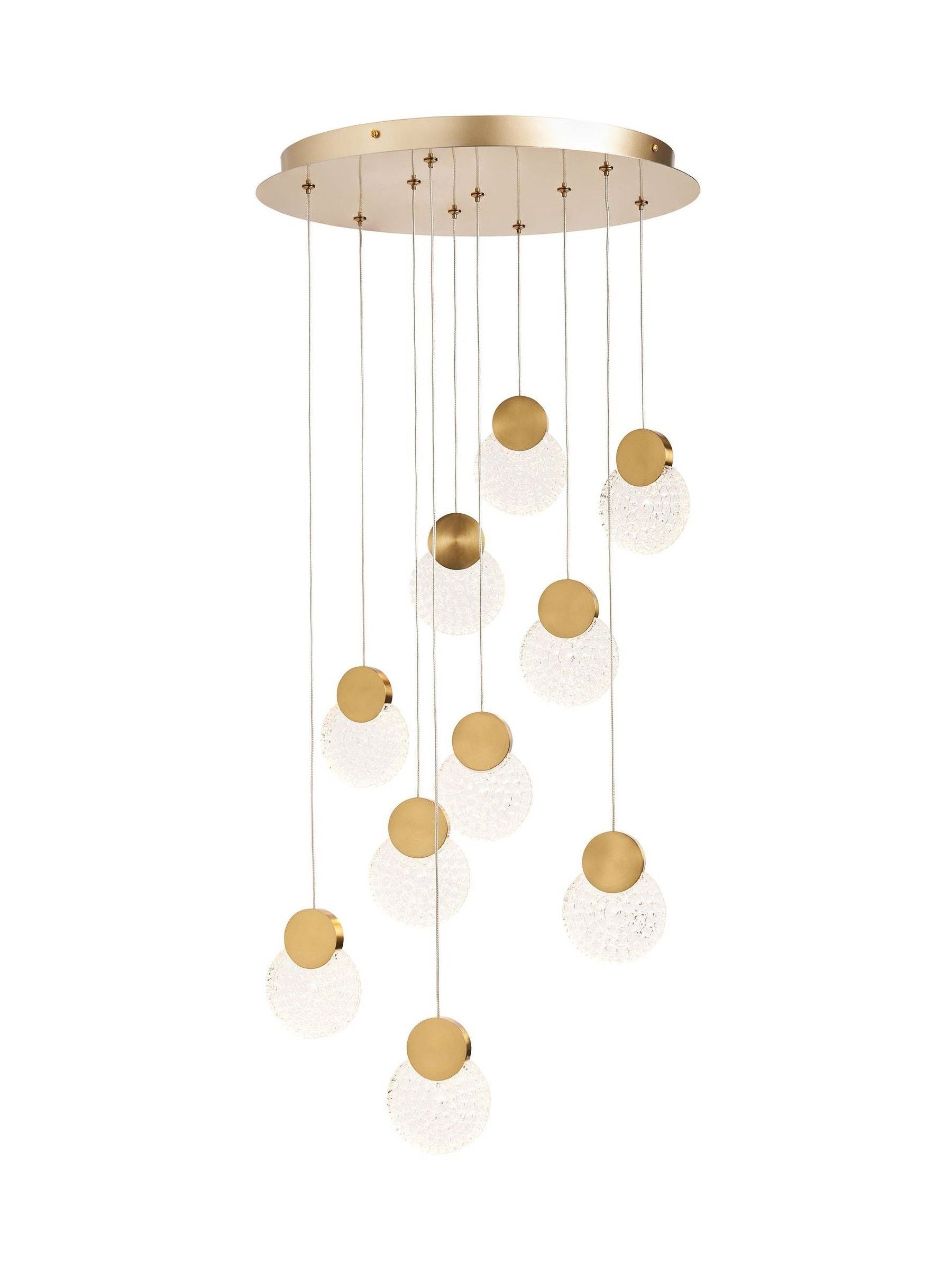 BHS Oskar 10-light LED glass cluster ceiling light satin brass, UK version