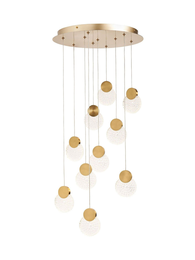 BHS Oskar 10-light LED glass cluster ceiling light satin brass, UK version