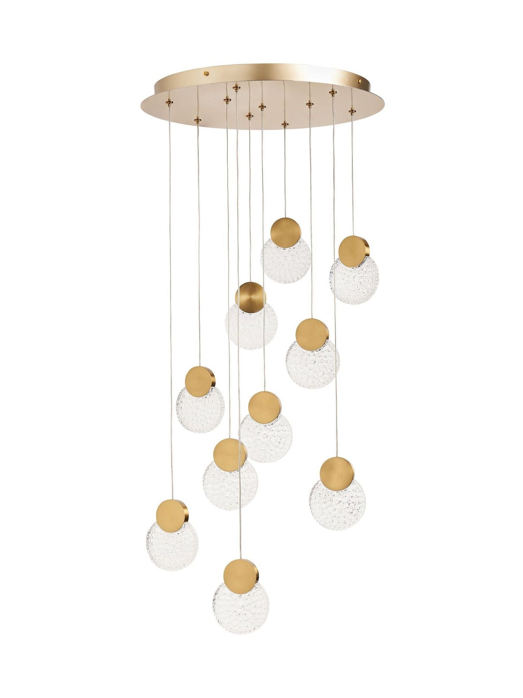 BHS Oskar 10-light LED glass cluster ceiling light satin brass, UK version