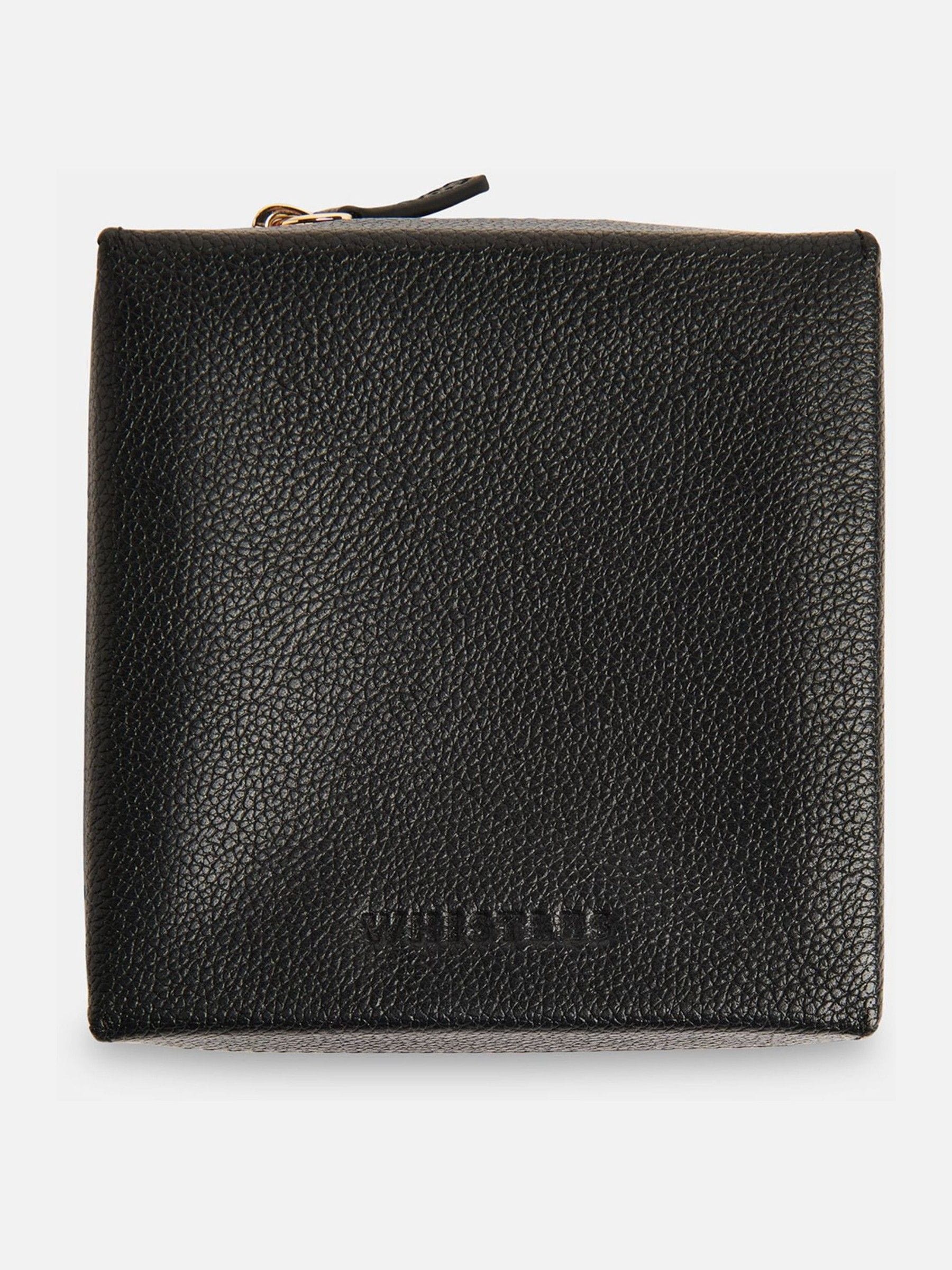 Whistles black leather jewellery box, compact size, imported from the UK