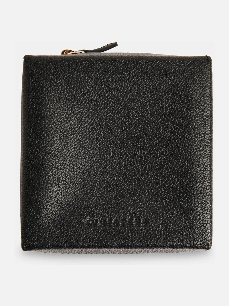 Whistles black leather jewellery box, compact size, imported from the UK