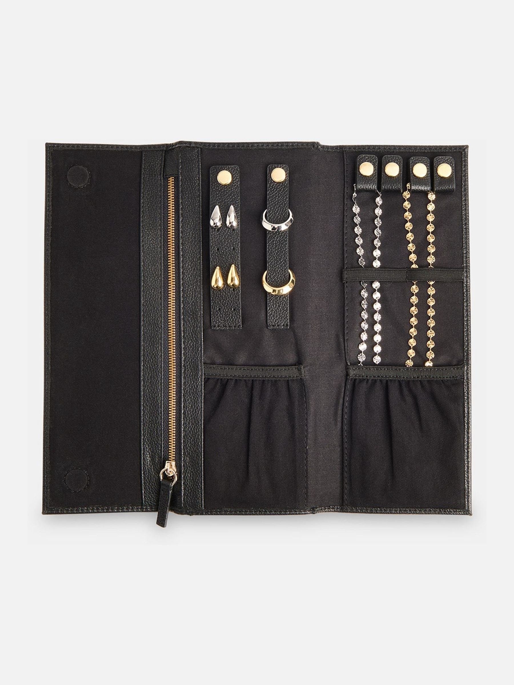 Whistles black leather jewellery box, compact size, imported from the UK