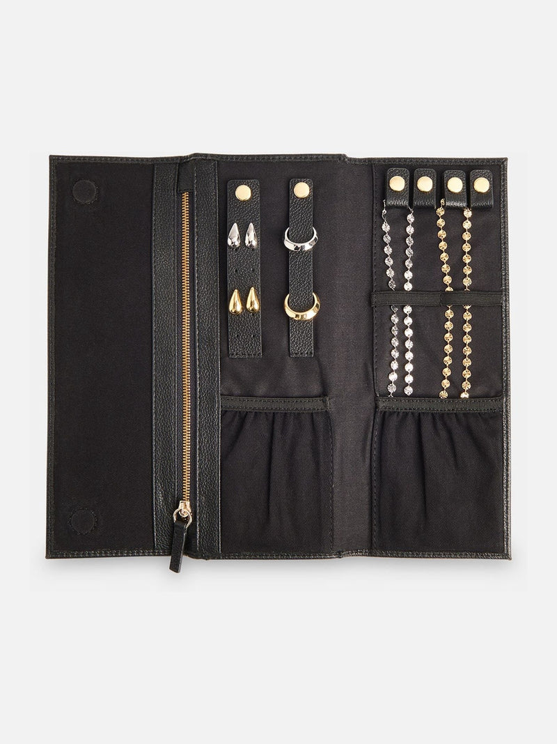 Whistles black leather jewellery box, compact size, imported from the UK