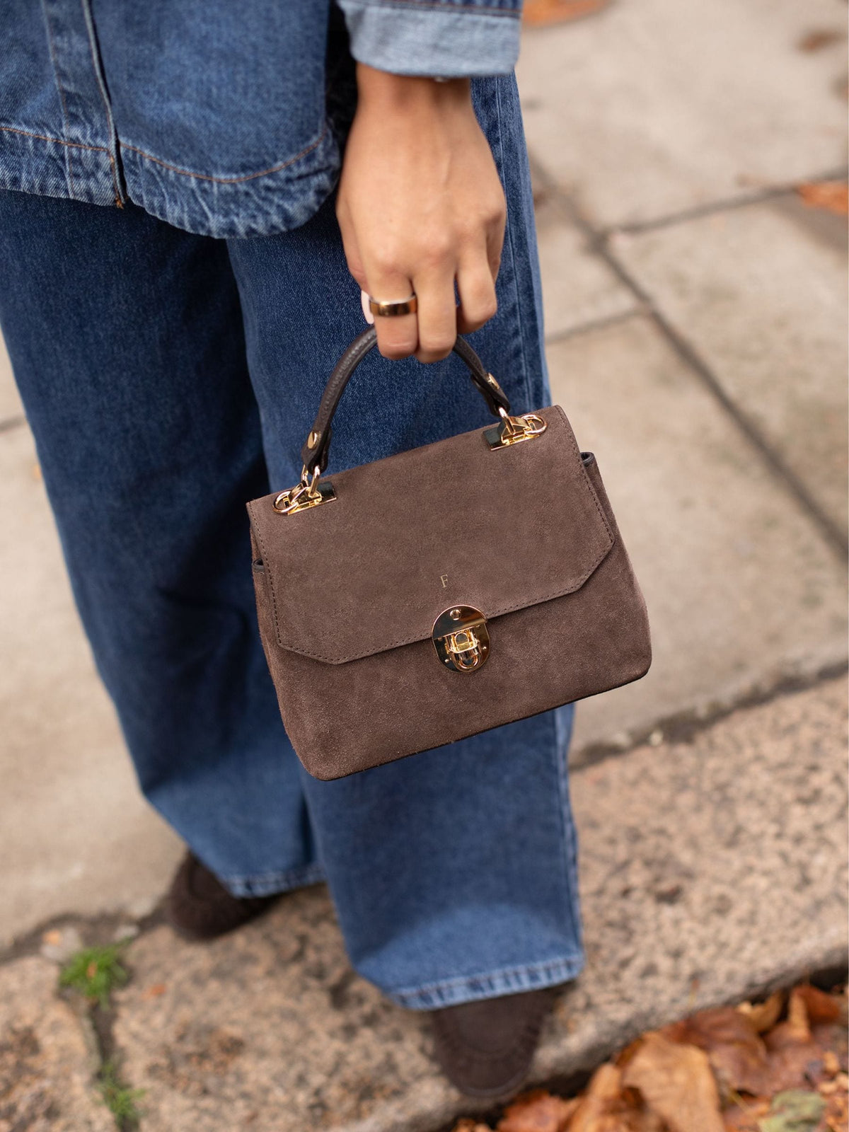 LRM Goods brown suede Lucinda top handle handbag, UK version