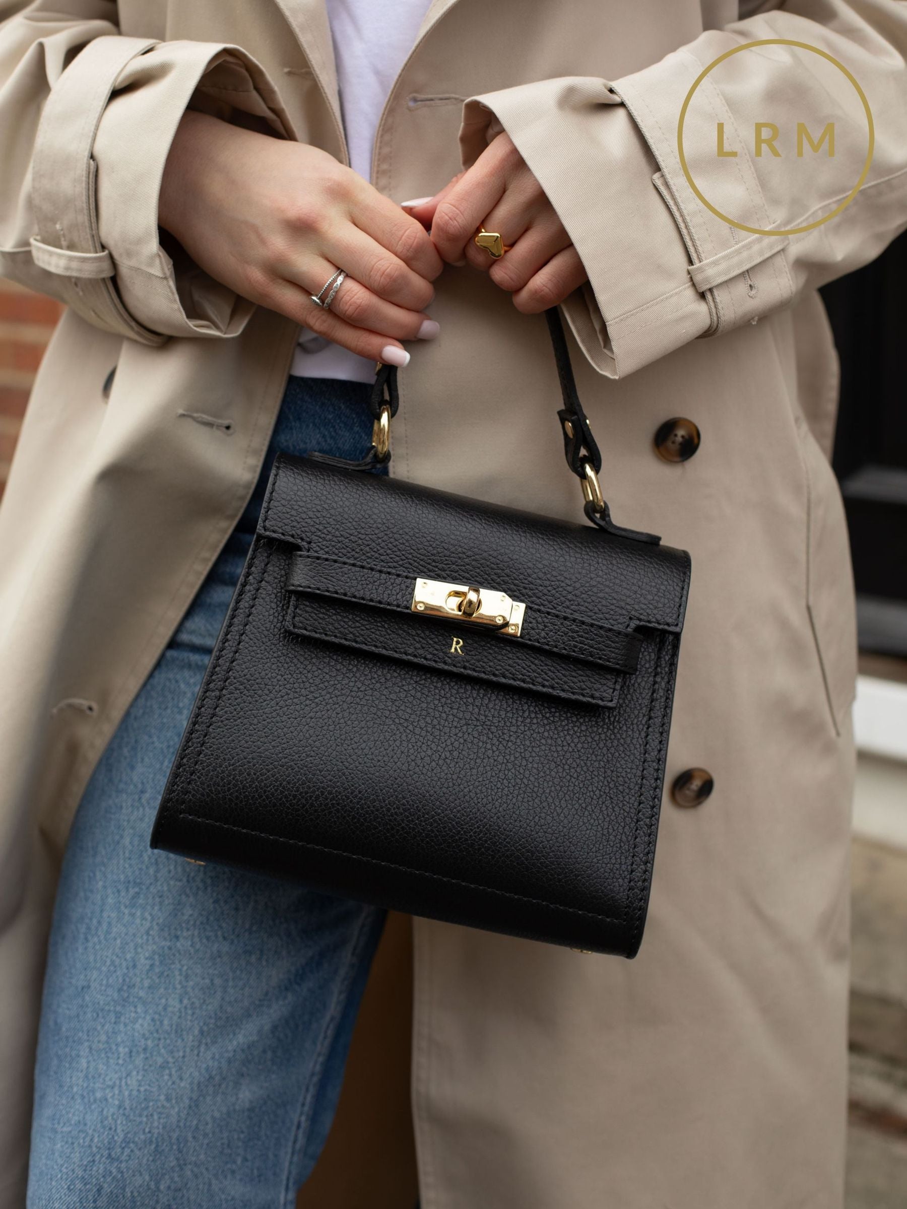 LRM Goods Polly Top Handle Black Leather Bag (British brand)