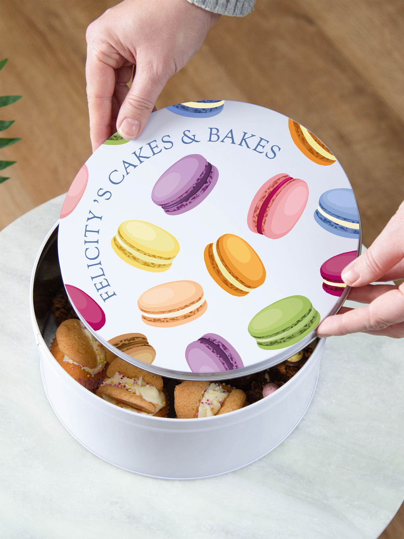 No Ordinary Gift personalised macaron cake tin 23cm, imported from the UK