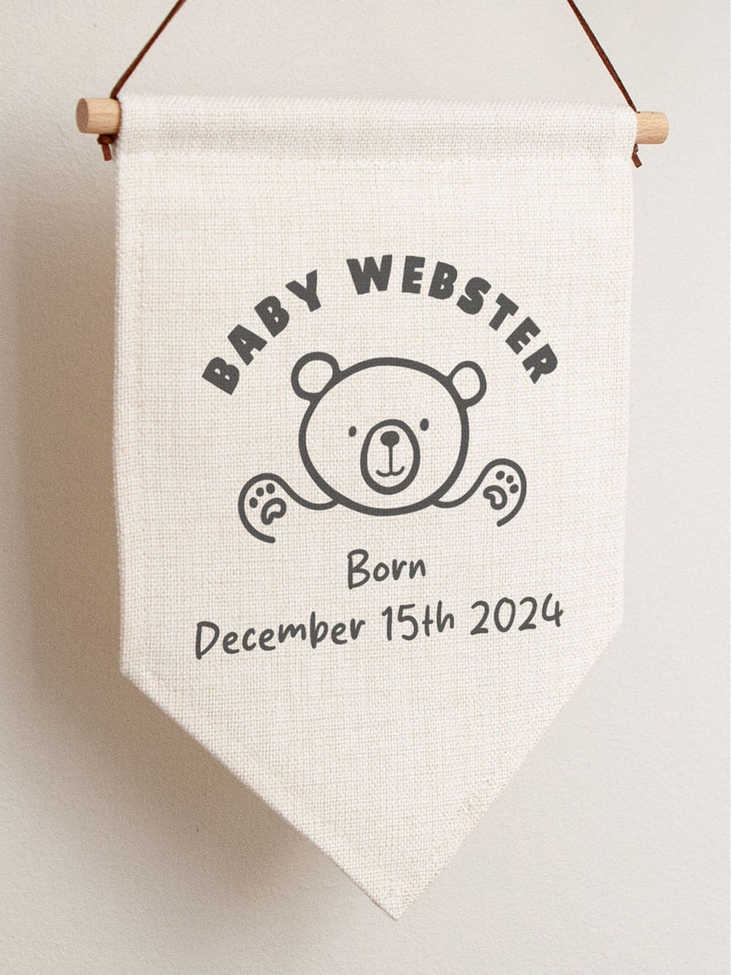 No Ordinary Gift personalised teddy bear hanging flag for new baby (British brand)
