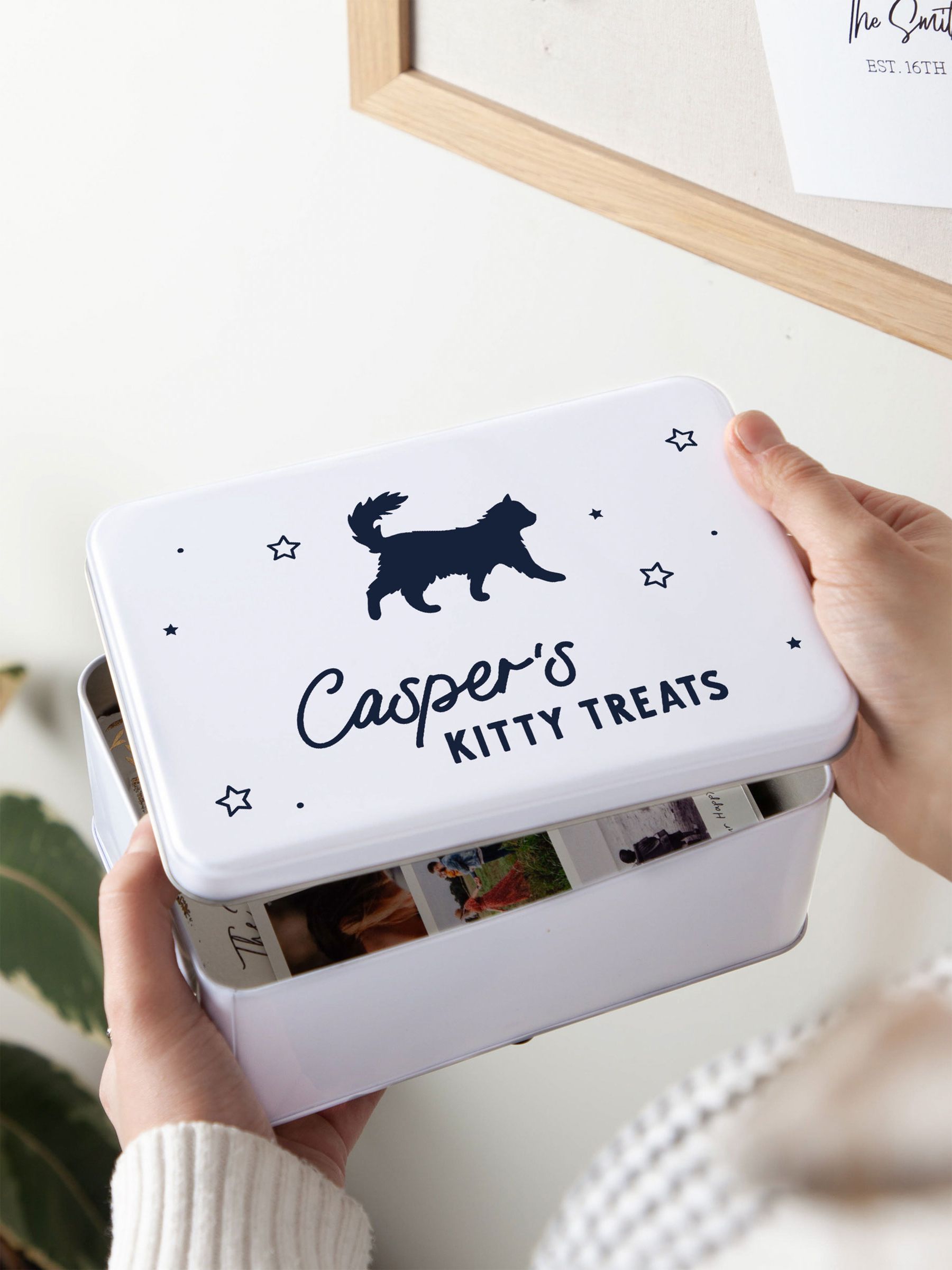 No Ordinary Gift personalised cat silhouette storage tin 23cm (British brand)