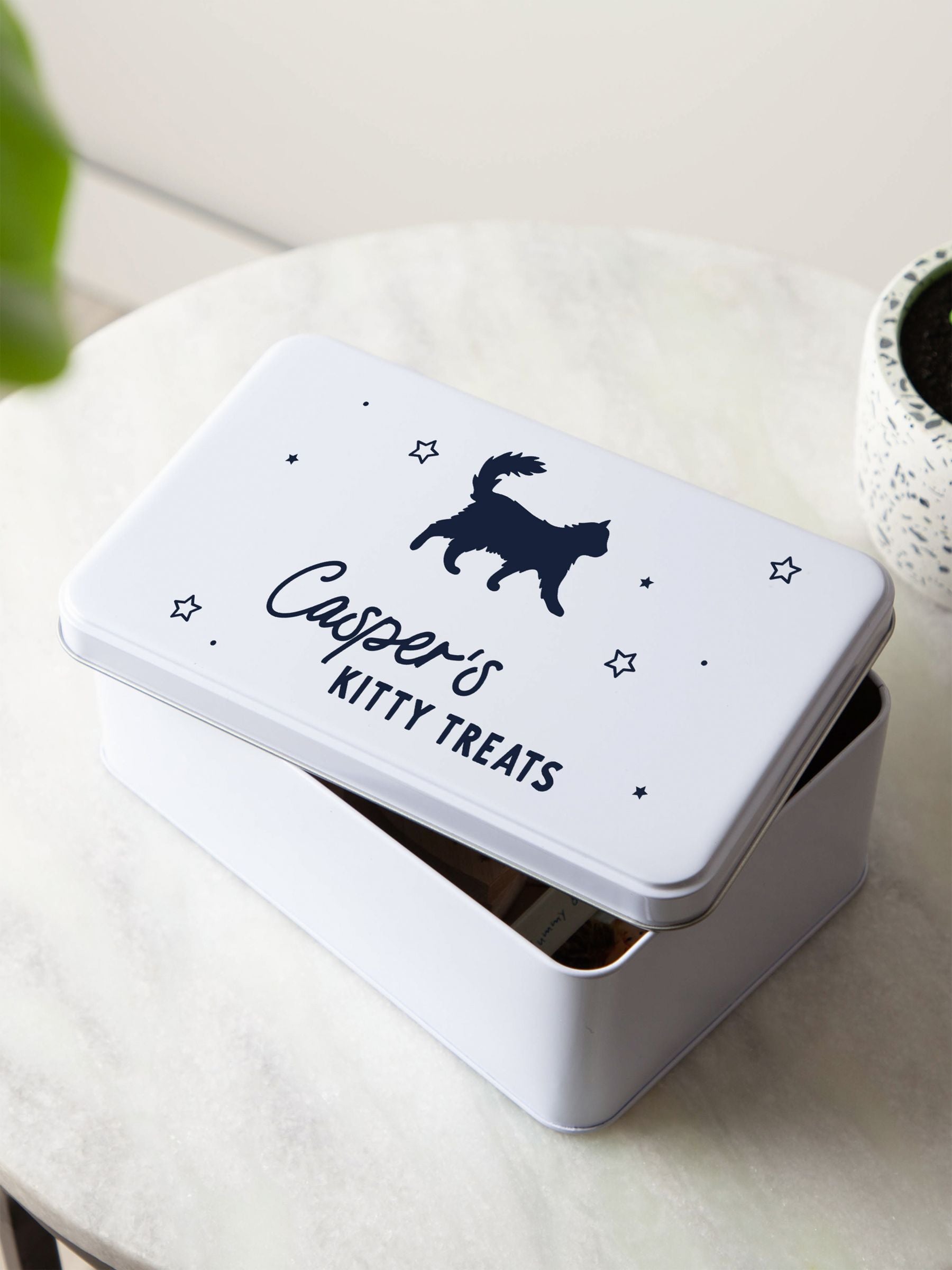 No Ordinary Gift personalised cat silhouette storage tin 23cm (British brand)