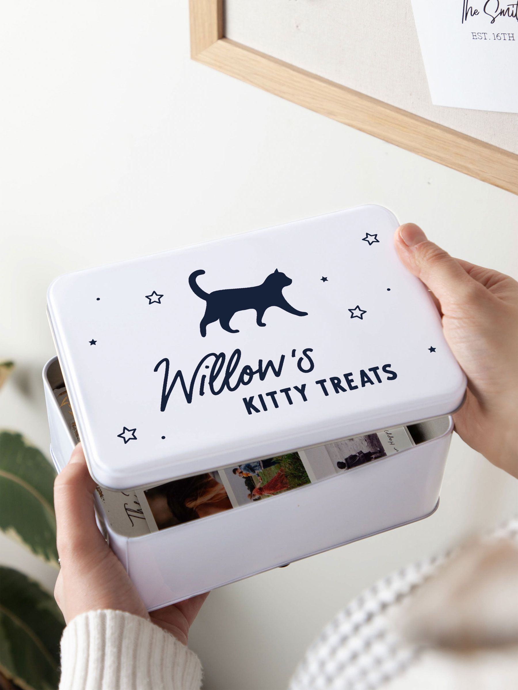No Ordinary Gift personalised cat silhouette storage tin 23cm (British brand)