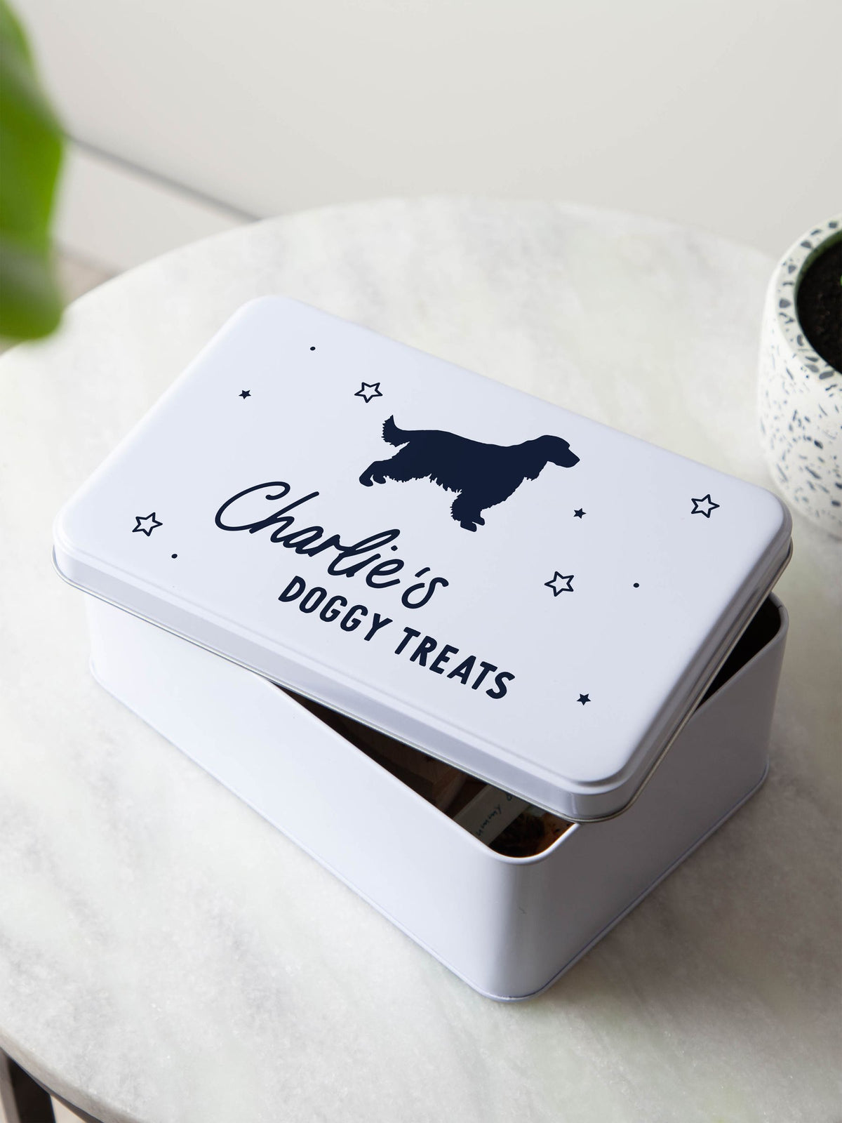 No Ordinary Gift personalised dog silhouette storage tin 23cm, UK version