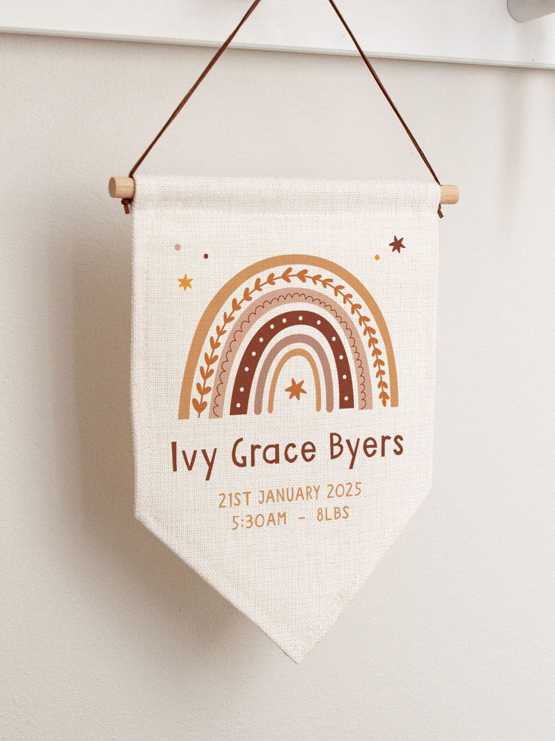 No Ordinary Gift rainbow personalised hanging flag 20x30cm, imported from the UK
