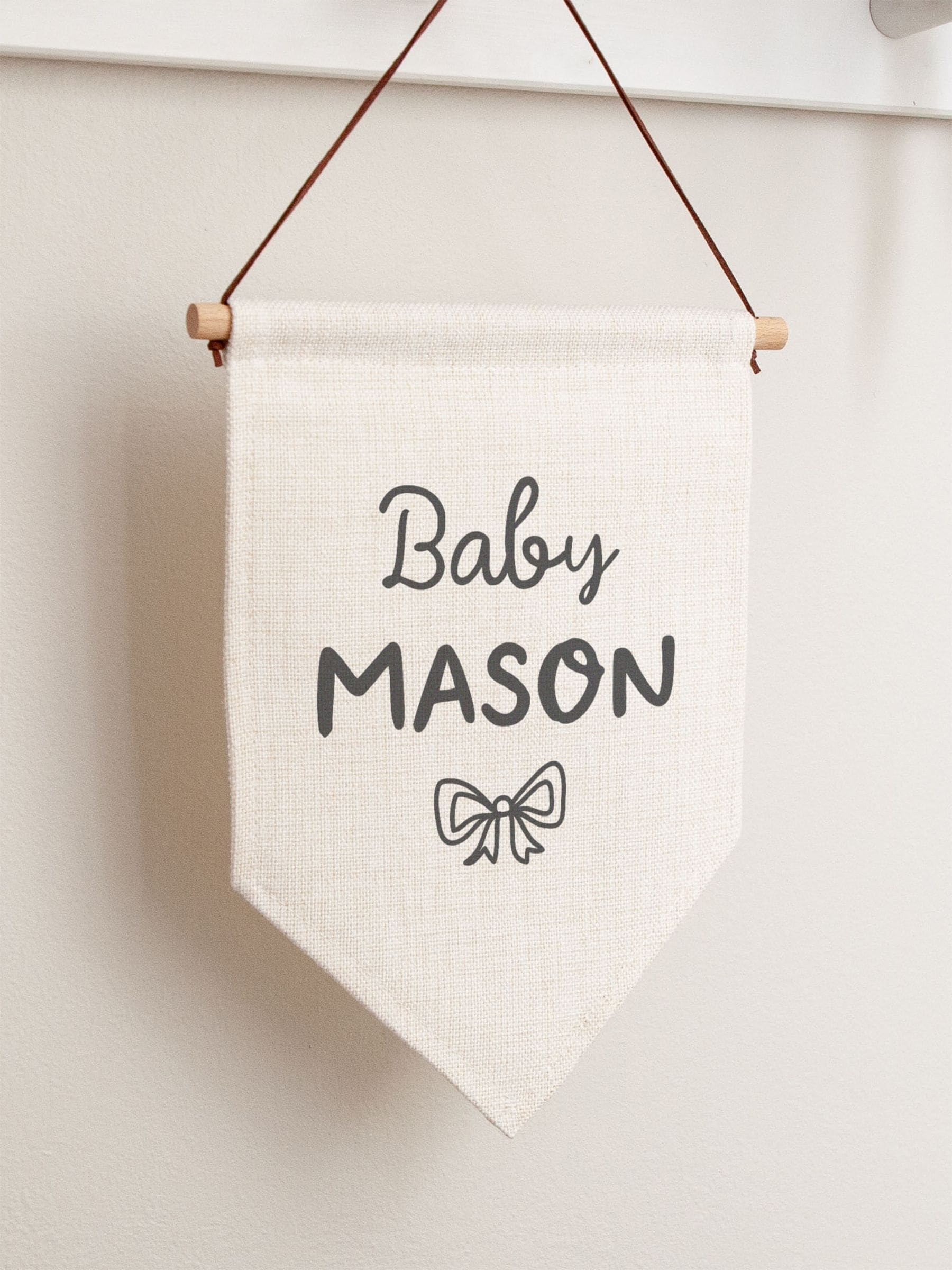 No Ordinary Gift personalised baby hanging flag linen neutral (British brand)