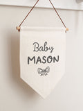 No Ordinary Gift personalised baby hanging flag linen neutral (British brand)
