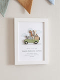 No Ordinary Gift personalised safari truck print with wooden initial, UK version