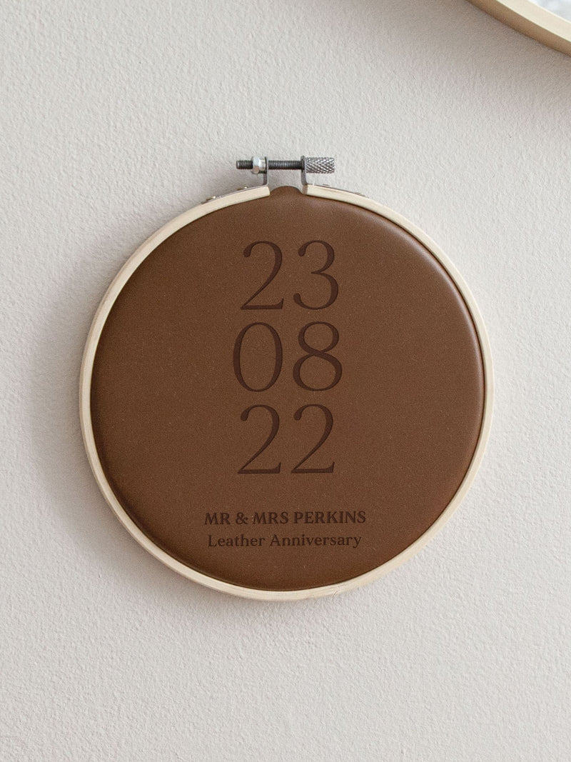 No Ordinary Gift personalised leather anniversary hoop 15.5cm, UK version