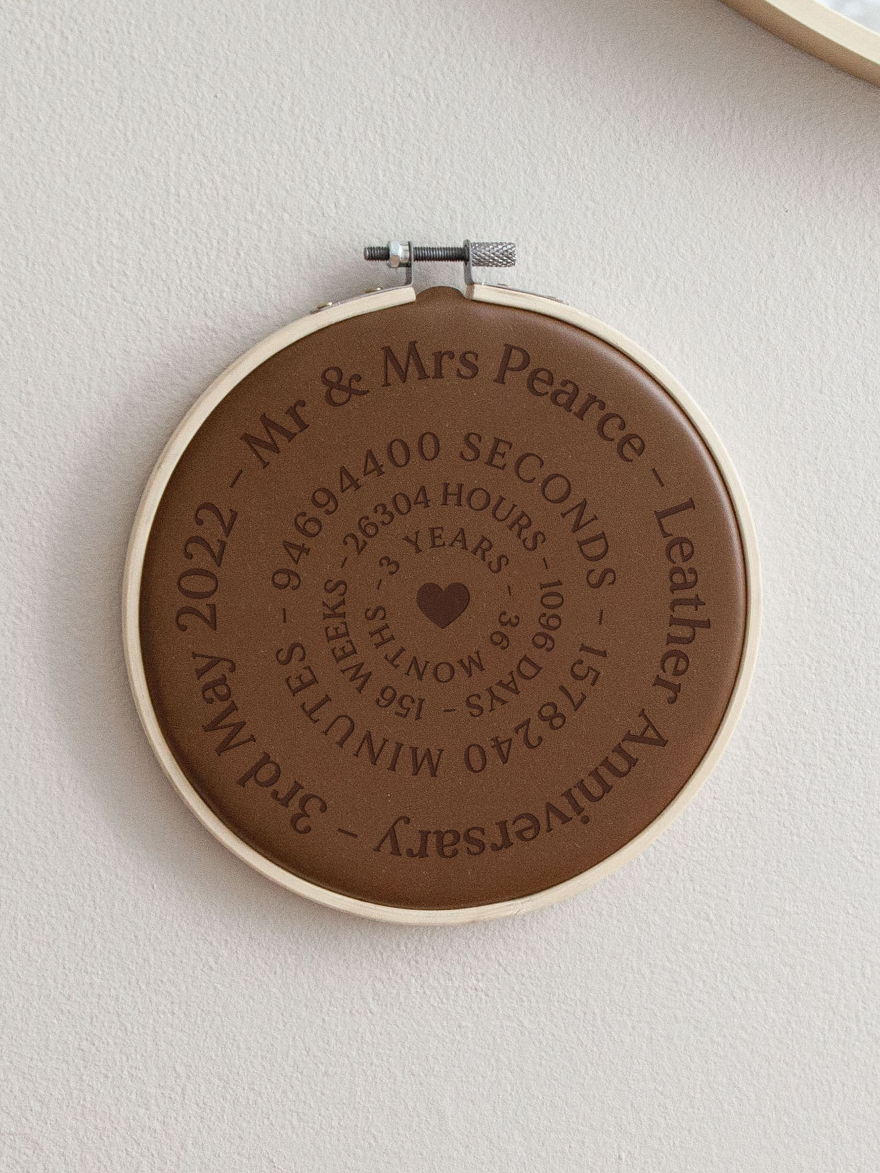 No Ordinary Gift personalised leather anniversary hoop 15cm - British product