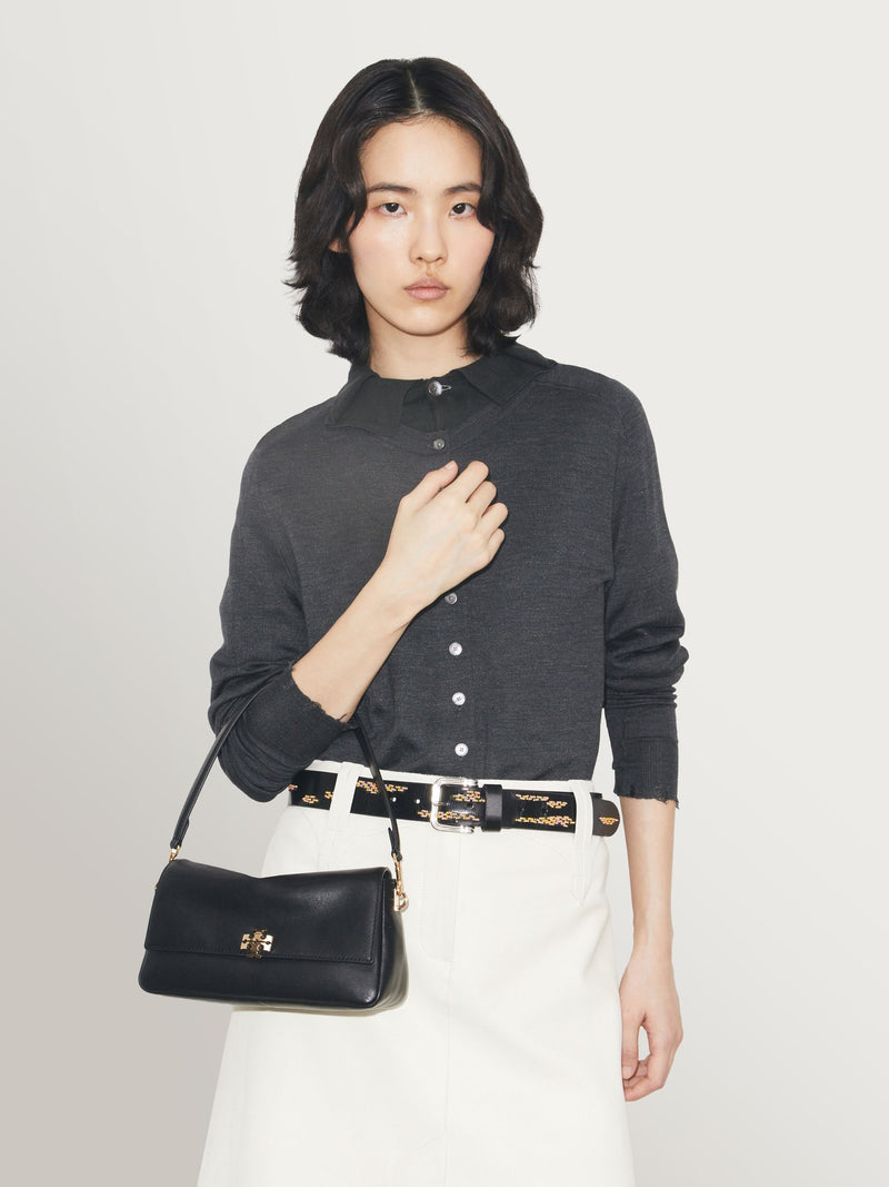 Tory Burch small Charlie shoulder bag in black leather - British product