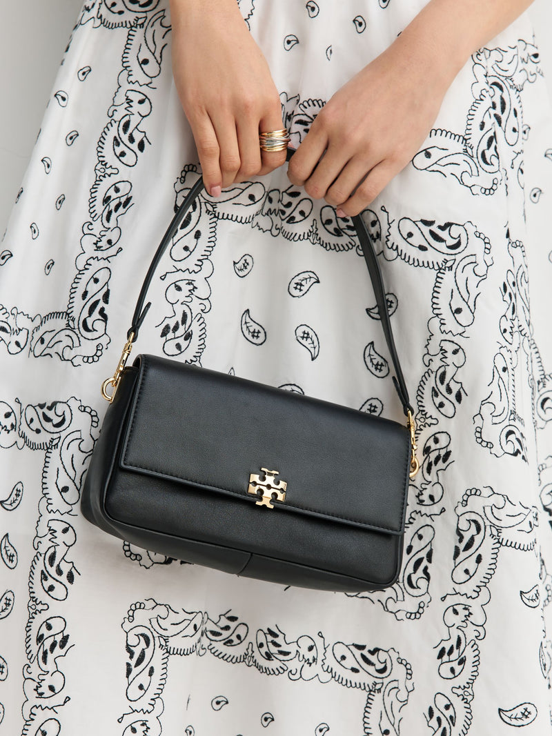 Tory Burch small Charlie shoulder bag in black leather - British product
