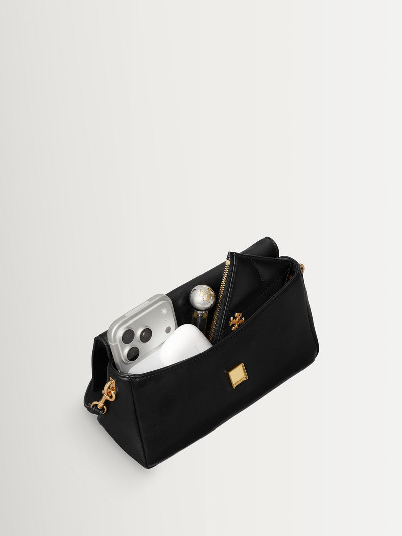 Tory Burch small Charlie shoulder bag in black leather - British product