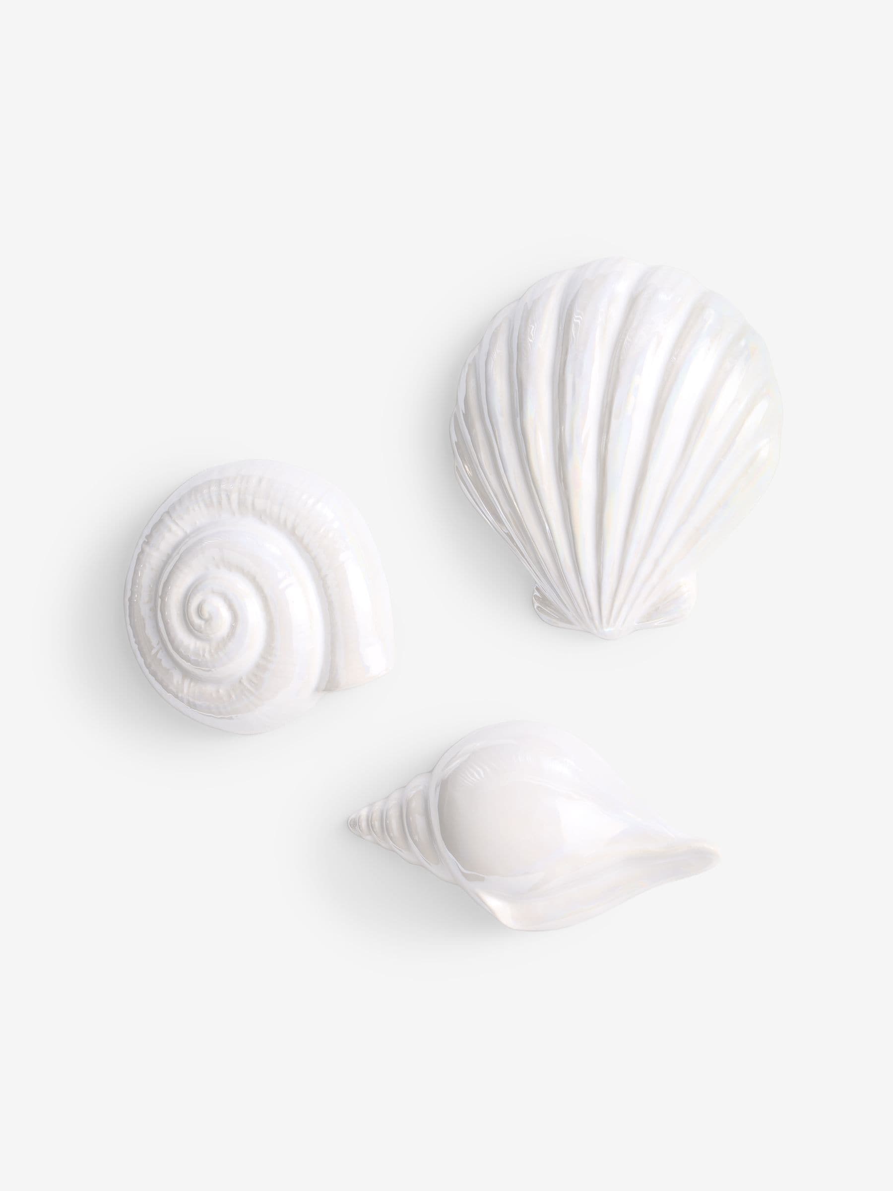 White ceramic coastal wall plaques set of three - British product