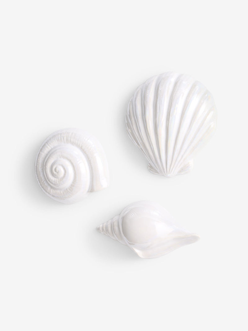 White ceramic coastal wall plaques set of three - British product