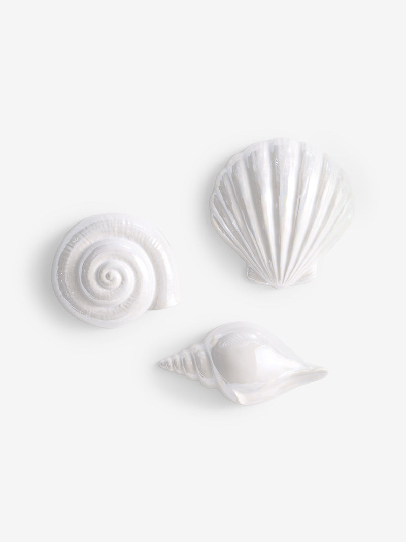 White ceramic coastal wall plaques set of three - British product