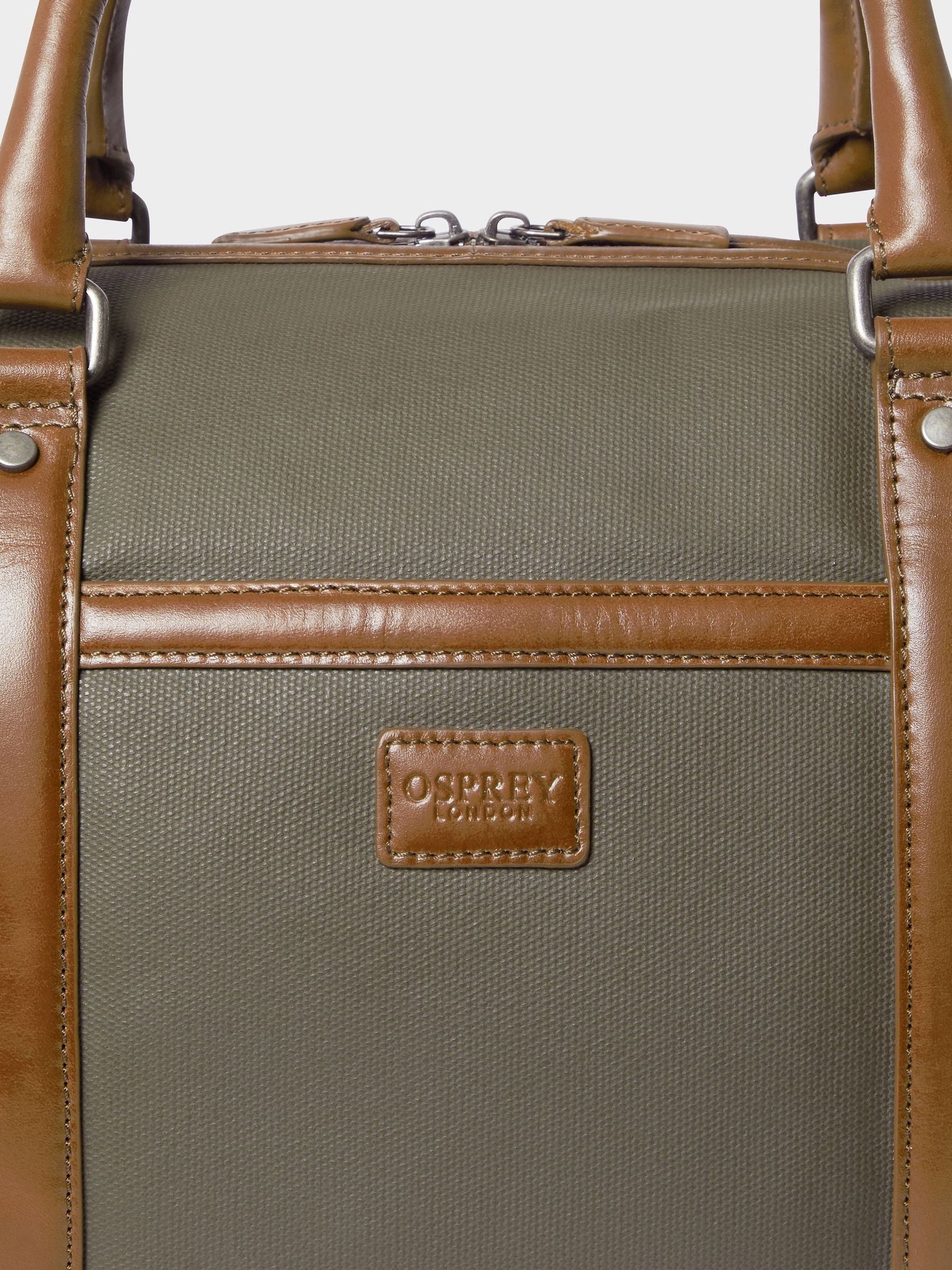 Osprey London waxed canvas weekender bag, imported from the UK