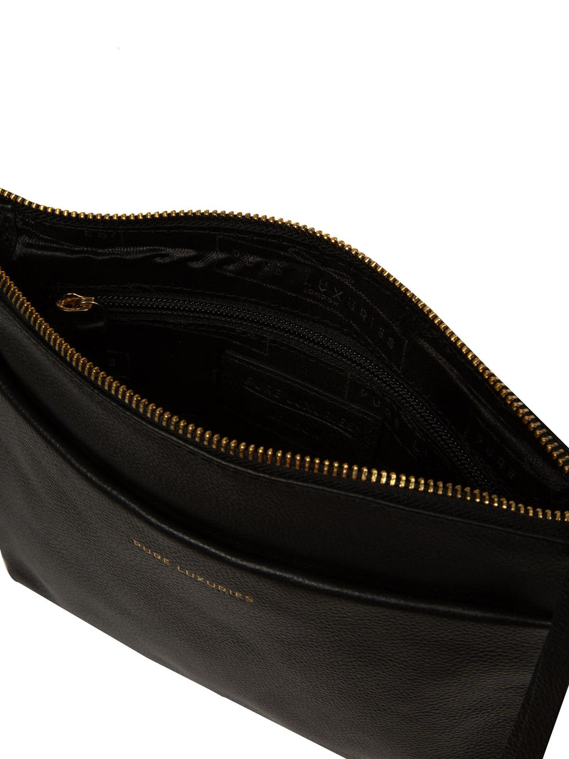 Pure Luxuries London Black Alderley leather cross-body bag, imported from the UK
