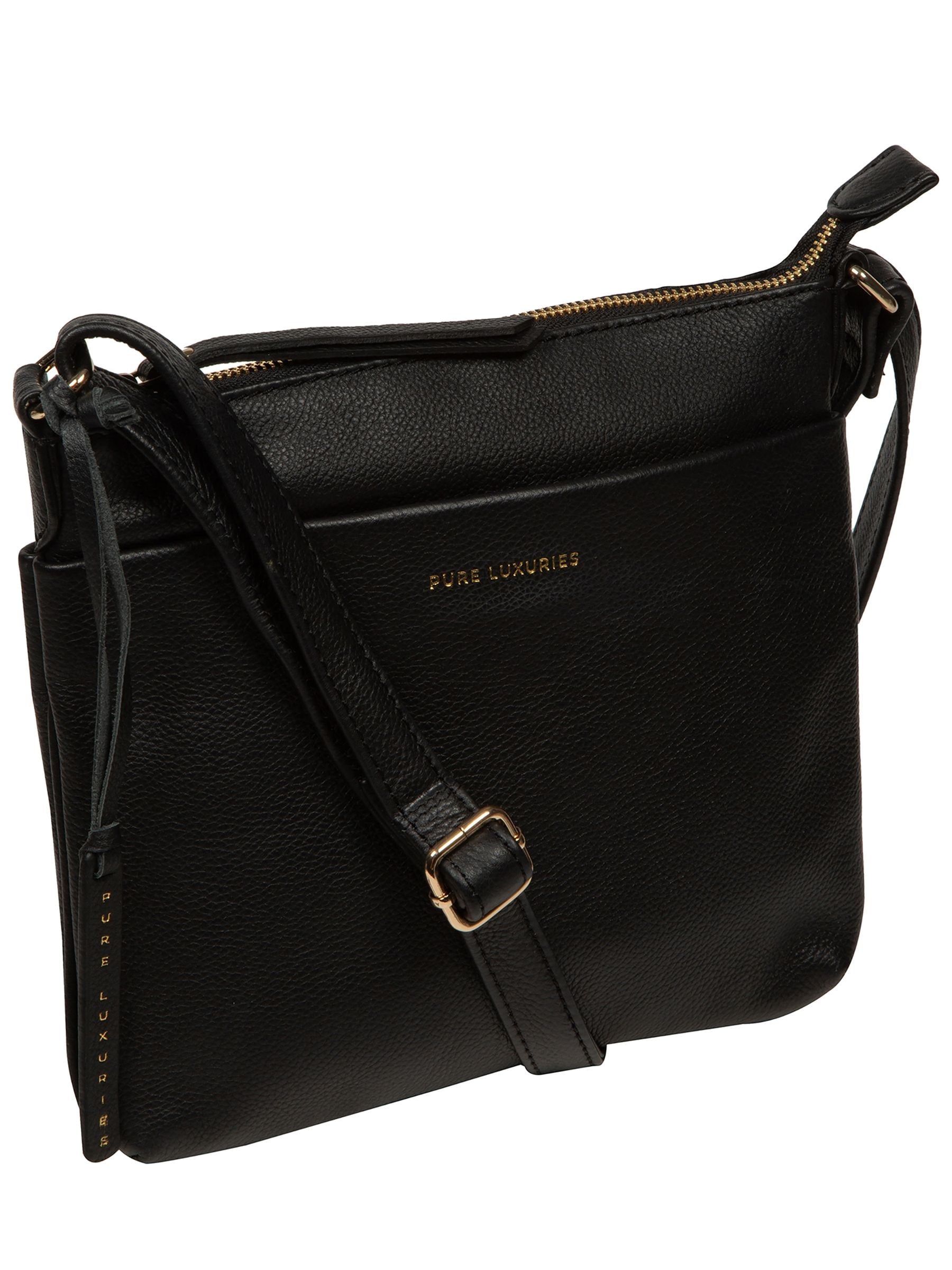 Pure Luxuries London Black Alderley leather cross-body bag, imported from the UK