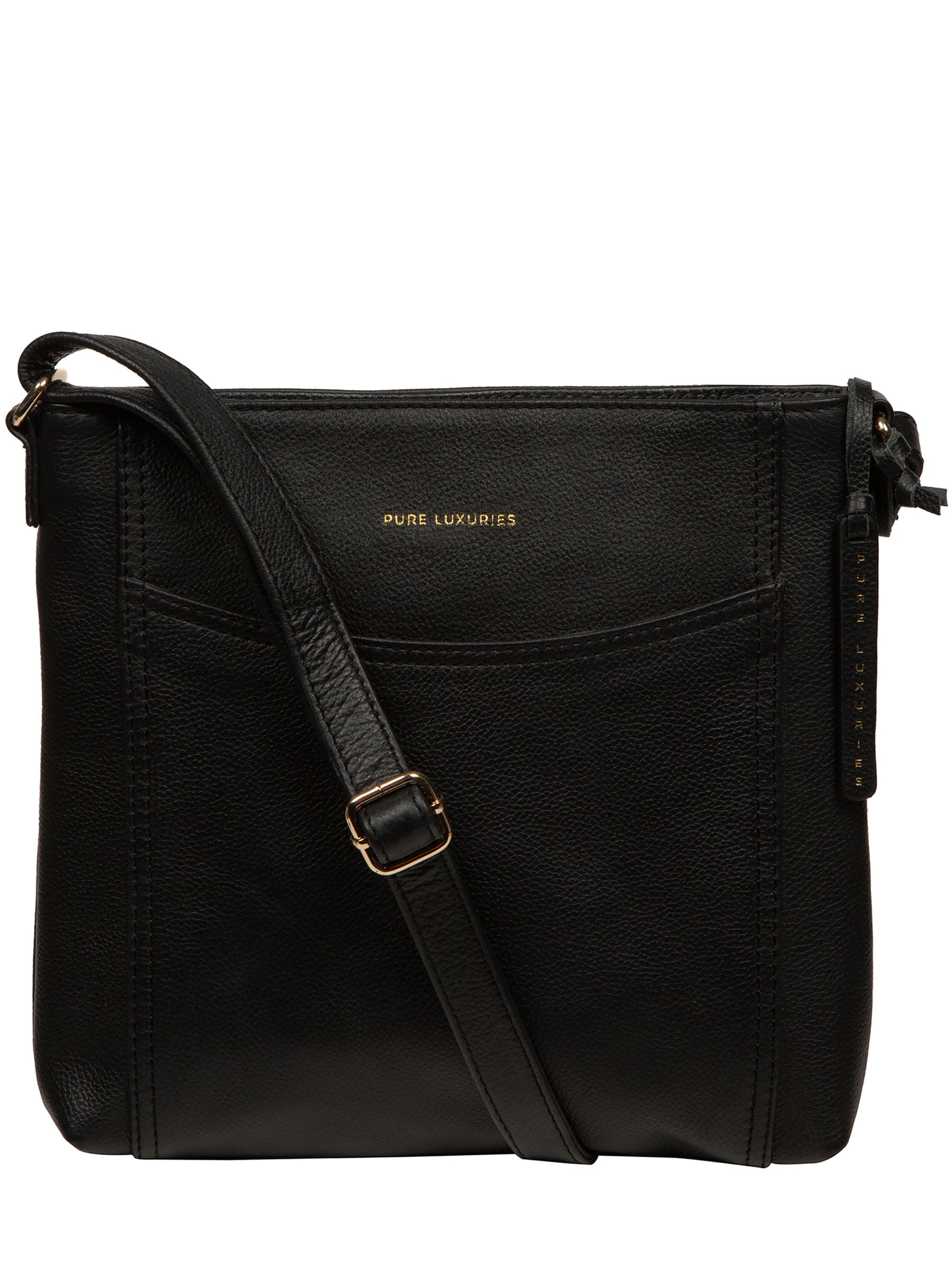Pure Luxuries London black leather cross-body bag, imported from the UK