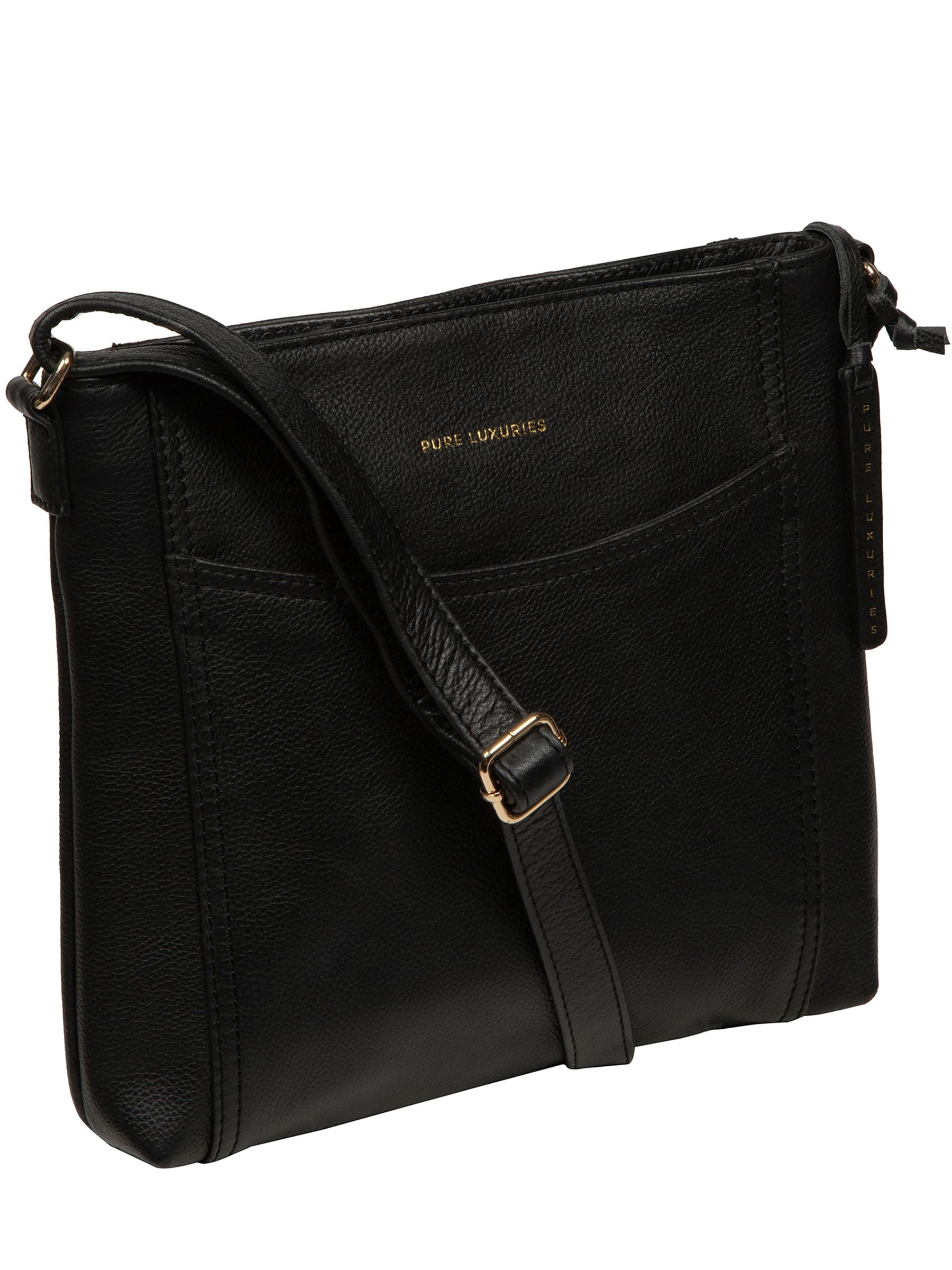 Pure Luxuries London black leather cross-body bag, imported from the UK