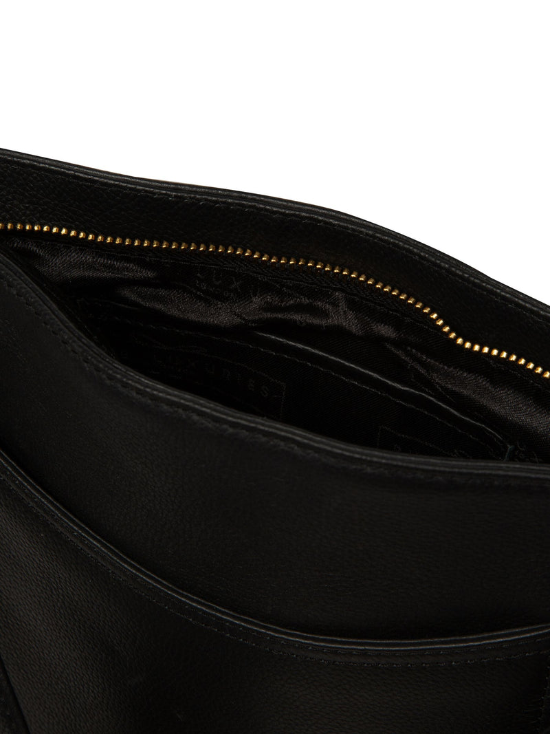 Pure Luxuries London black leather cross-body bag, imported from the UK